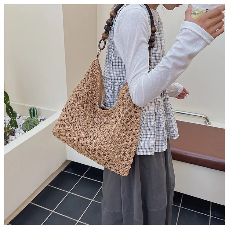 Woven Bag: Beach Holiday Straw Bag, Stylish Commuter Shoulder Tote Bag, Large Capacity