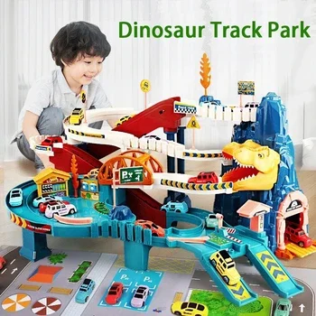 Dinosaur Coiled Mountain Track Toy Adventure Parking Building Electric Racing Rail Car Toy Children's Educational Toys Boy Gift