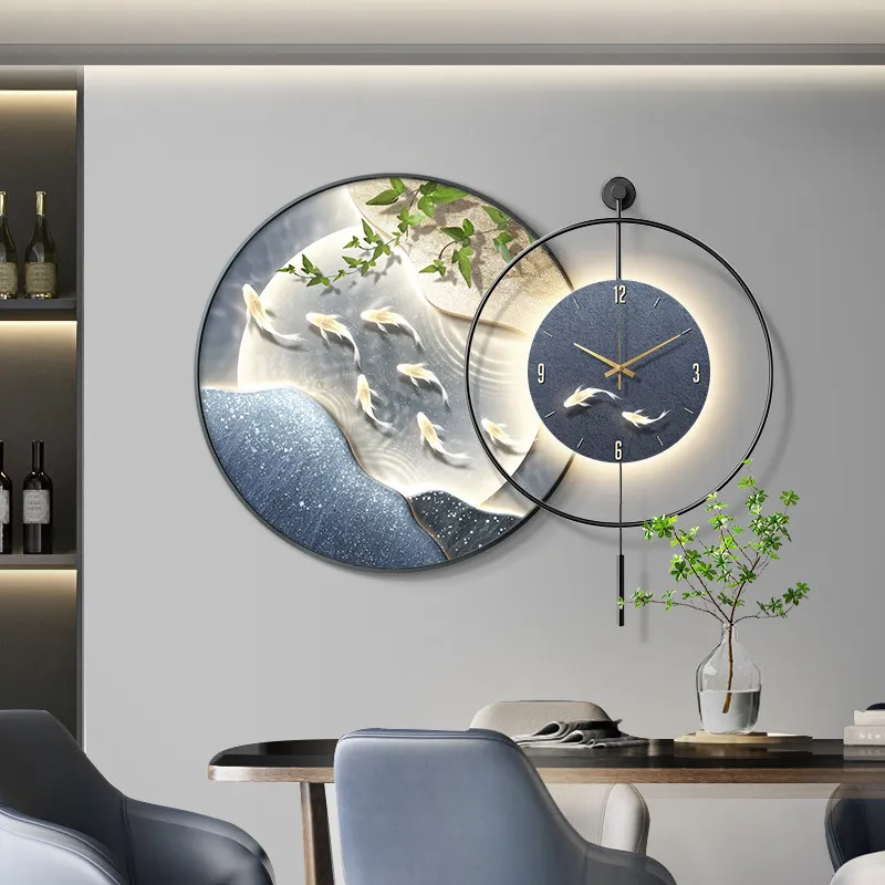 

Decorative Painting Sway Wall Clock Hanging Painting High-end Living Room Landscape Light Luxury Mural Clocks Wall Home Decor