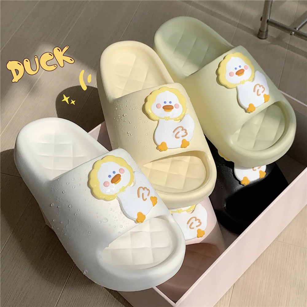 Women Summer Flip Flop Cute Cartoon Duck Slippers Couples Indoor Bathroom Anti-slip Outdoor Soft Thick Platform Beach Sandals