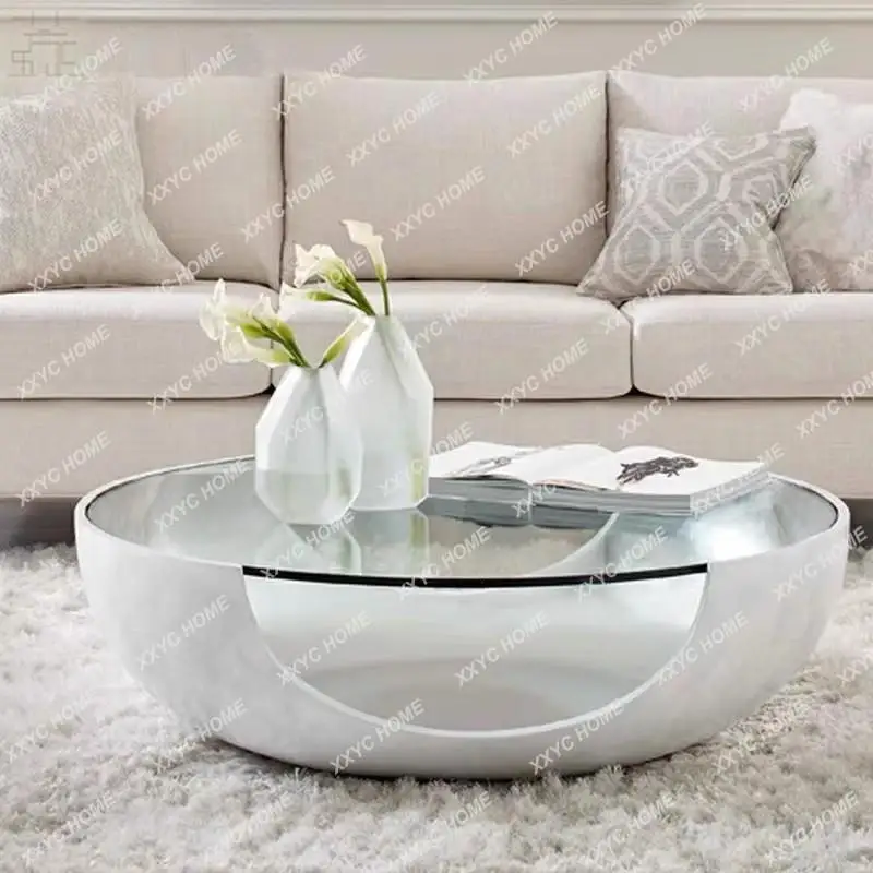 YY Modern simple round transparent coffee table small apartment personality fashion living room bowl glass countertop Internet