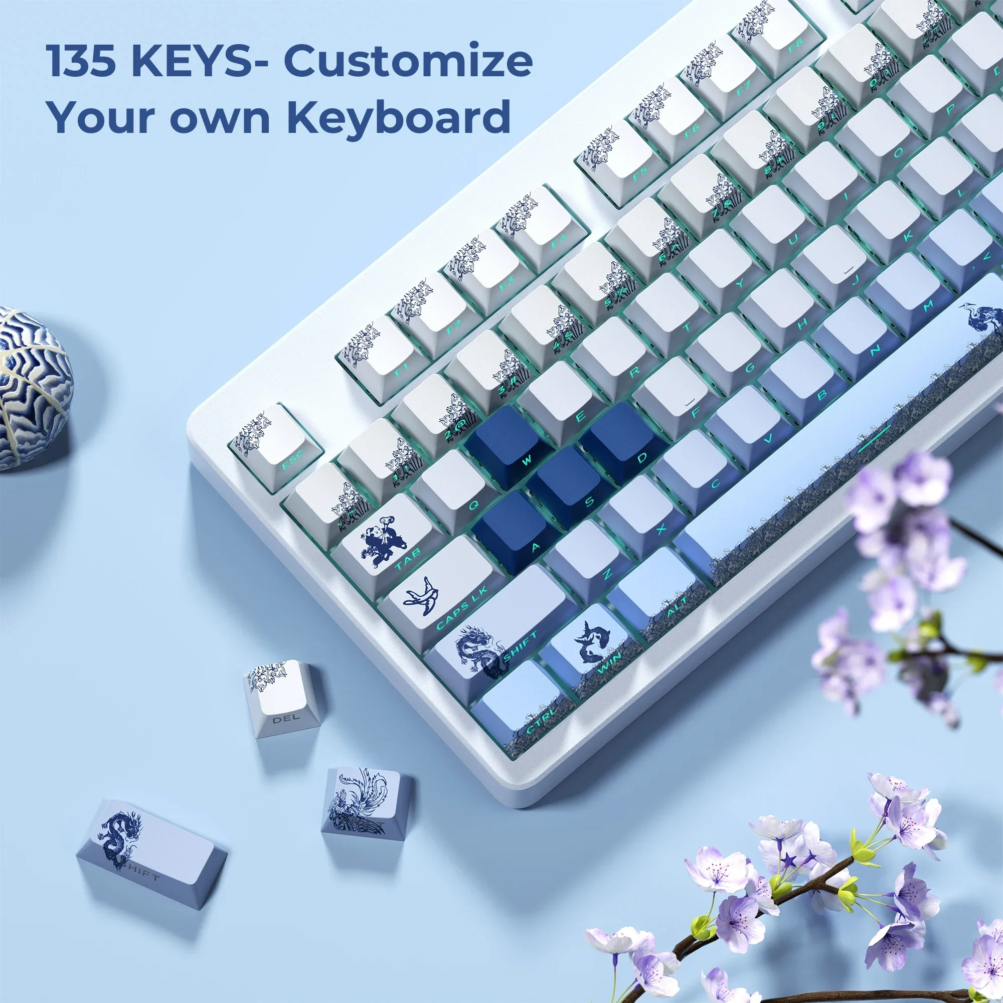 Original side engraved light transmission PBT thermal sublimation keycap 136 key adaptation wooting