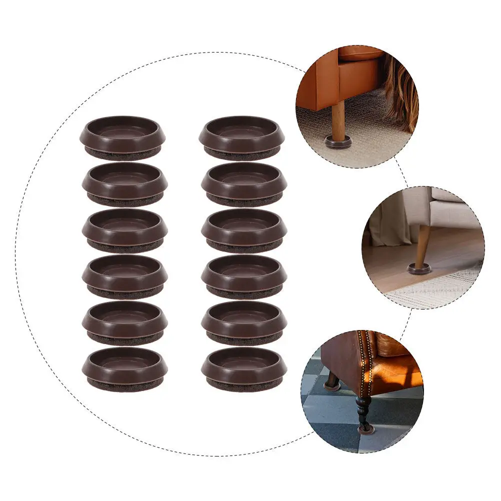 12Pcs Felt Furniture Caster Cups Heavy-Duty Floor Protectors for Chairs Tables Beds Hardwood Floors Noise Reduction Scratch