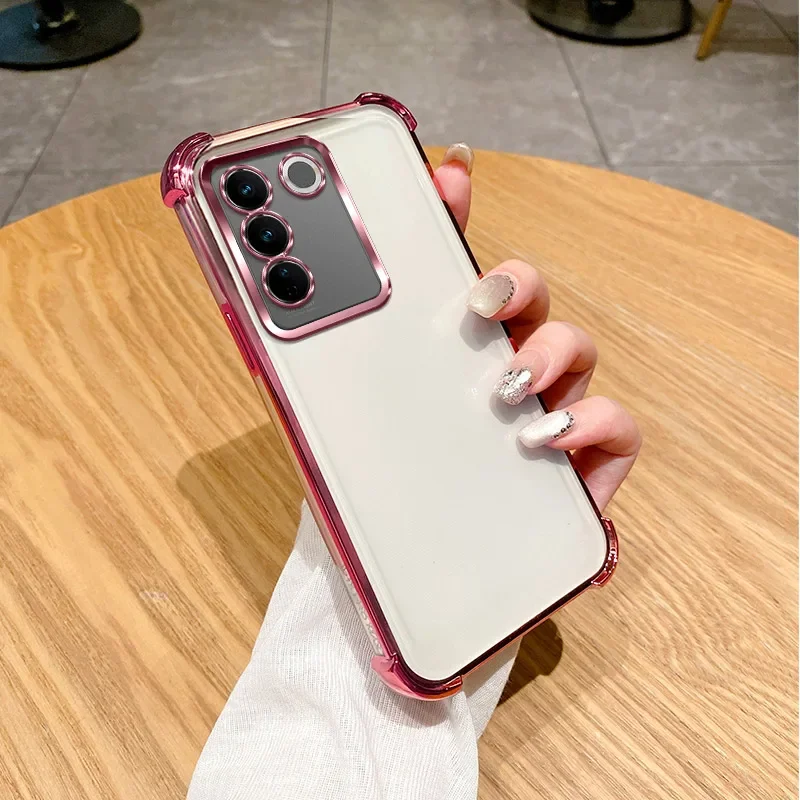 Para vivo V29e Y200 funda vivo V30 Lite 5G funda de teléfono V2317 V2314 parachoques a prueba de golpes funda protectora electrochapa transparente