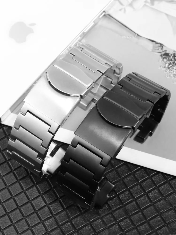 Stainless Steel Watchband Solid 23mm Silver Black For Swatch Men Irony Big Size Watch Strap Folding buckle Bracelet Accessories