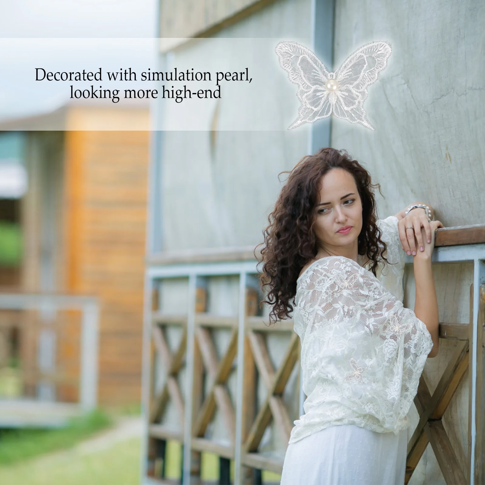 

10Pcs Butterflies Embroidered Appliques Wedding Dress Decoration DIY Sewing Patch Simulated Pearl Clothing Decor