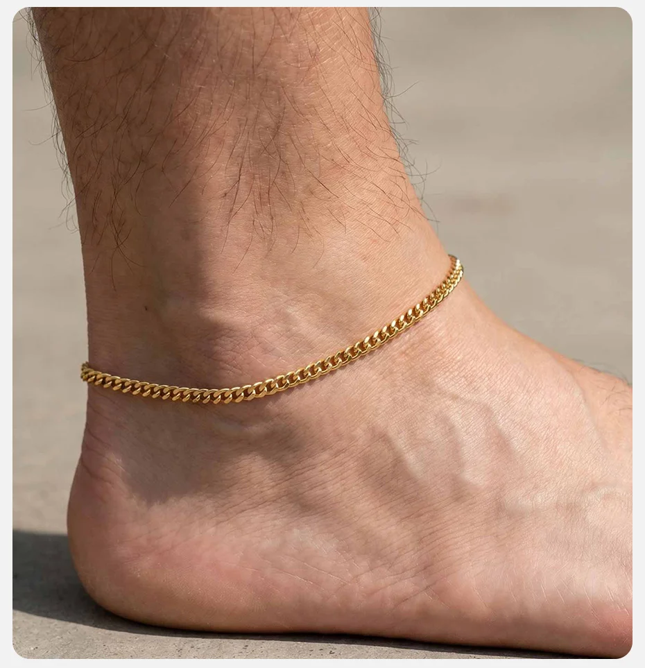 Vnox Edelstahl-Knöchelkette für Männer und Frauen, Gold- und Silberfarbenes Chunky Fußkettchen für Streetwear, 21-26cm Verstellbar – Detail 3