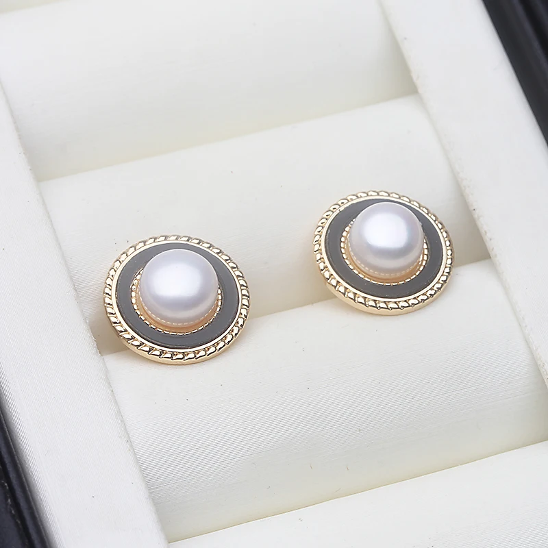 

Silver 925 Pearl Earrings,Cute Fine Stud Earrings Pearl Wife Mother Engagement Gift Black White Pink