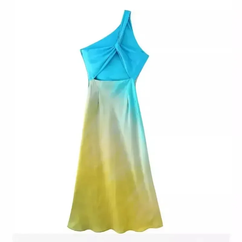 Robe en Satin à Dos auxpour Femme, Tenue de Plage, Été 2024