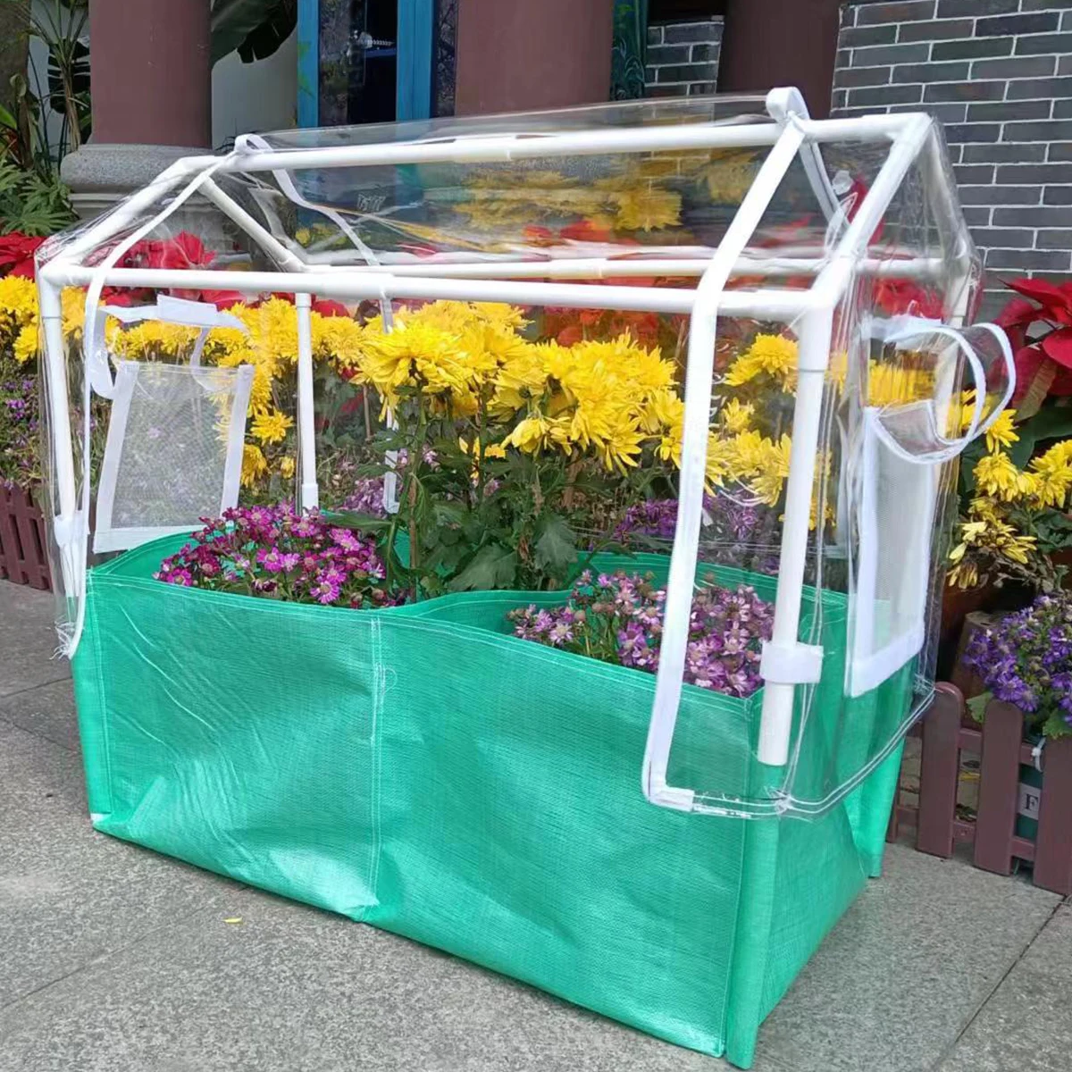 Rectangular Seedling Greenhouse with Bracket, PE Grow Bags, PVC Heat Cover and Polyester Insect Net