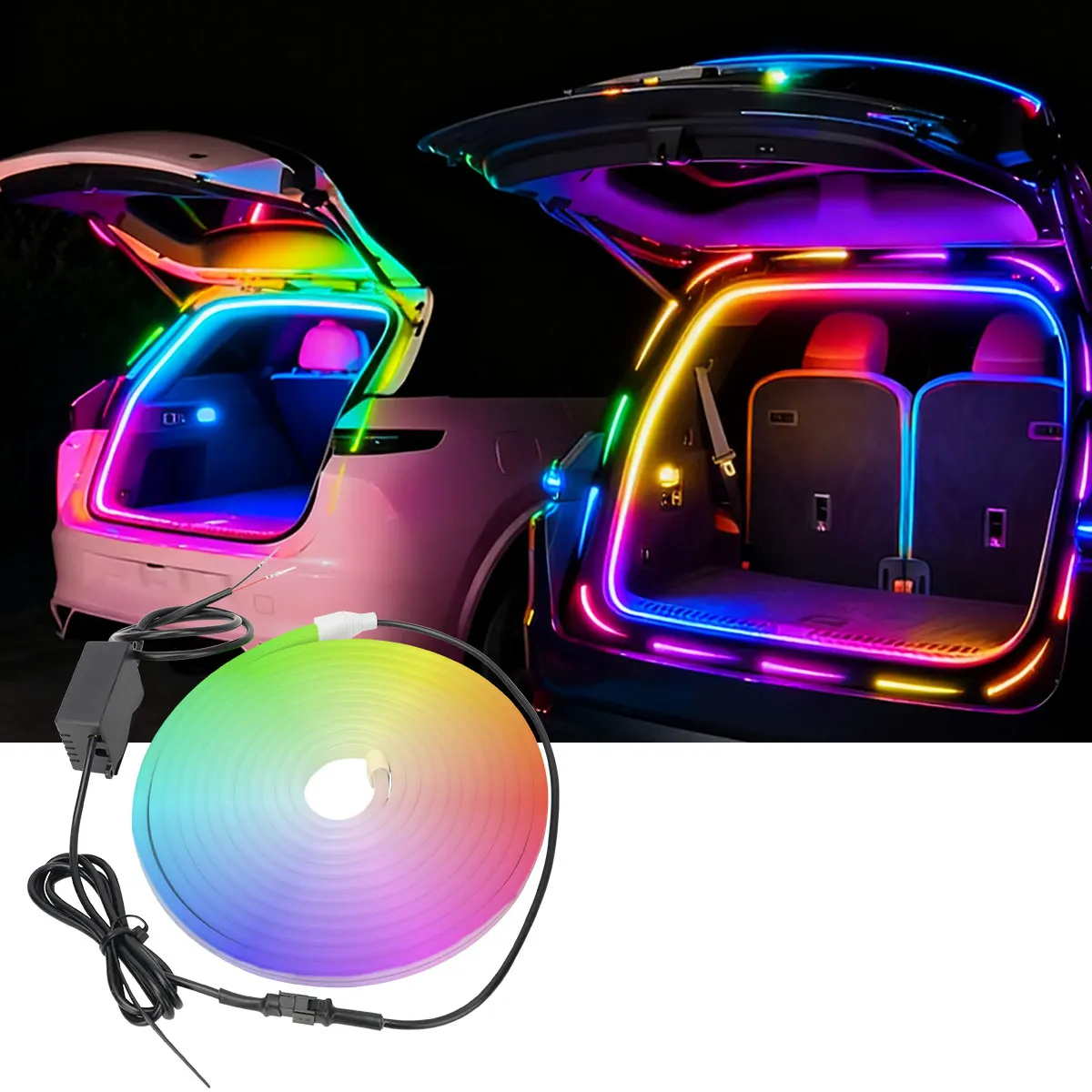 For Car 4M Trunk LED Ambient Light Strip Flexible RGB Neon Interior Decoration APP Control Auto Open/Close