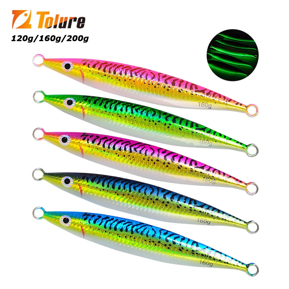 Super lures 120g 160g 200g Fast Sinking Jigging Fishing Lure Laser Paper Coating Luminous Jig Lure Sea Fishing Trolling Jigging