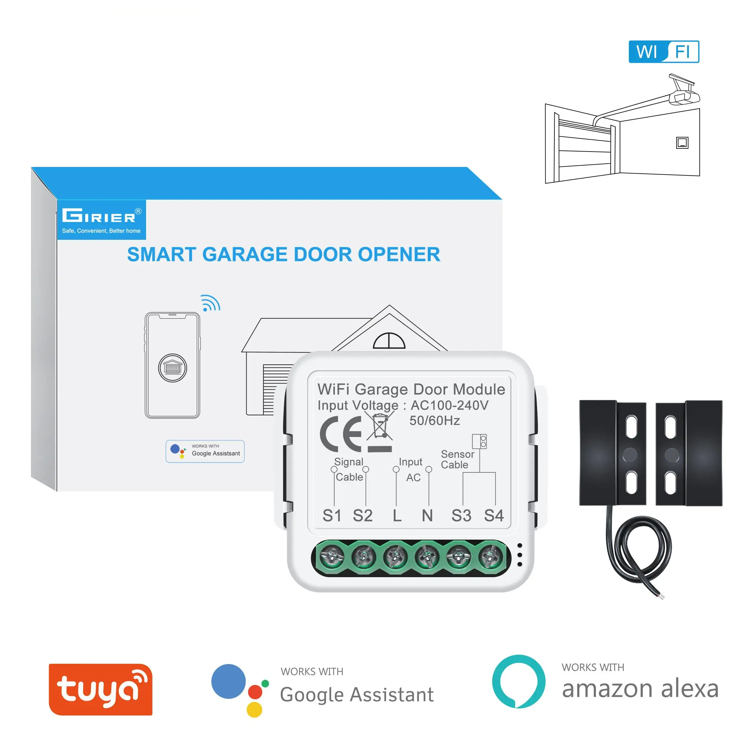 

Tuya Smart WiFi Garage Door Opener Controller Supports App Voice Remote Control Works with Alexa Google Home Assistant