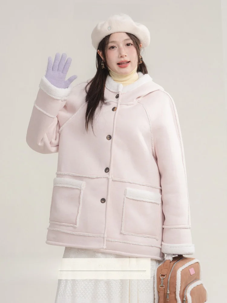 

Новая теплая зимняя женская куртка Heynew больших размеров с капюшоном, на меховой подкладке, из искусственной кожи и меха