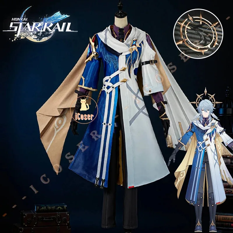 

iCoser Honkai Star Rail Sunday Cosplay Costume Wig Uniform Skins Earrings Headwear Book Props Halloween Party for Women Mena;6'x