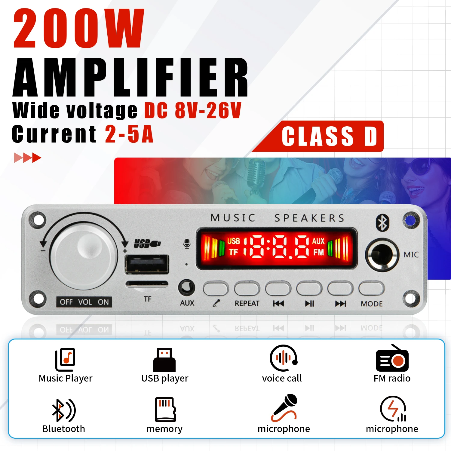 200W DIY Home Digital Amplifier MP3 Decoder Board 12V 100W Audio Power Bluetooth FM For Music Subwoofer Speakers Volume Control