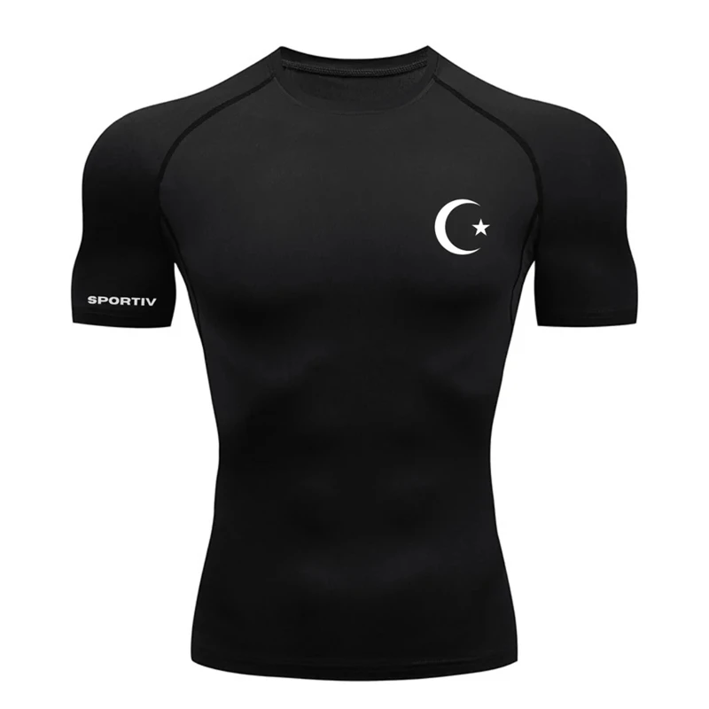 Graphic Athletic Quick Dry Tshirts for Men Gym Workout Running Compression Shirts Short Sleeve Undershirts Baselayers Tees Tops