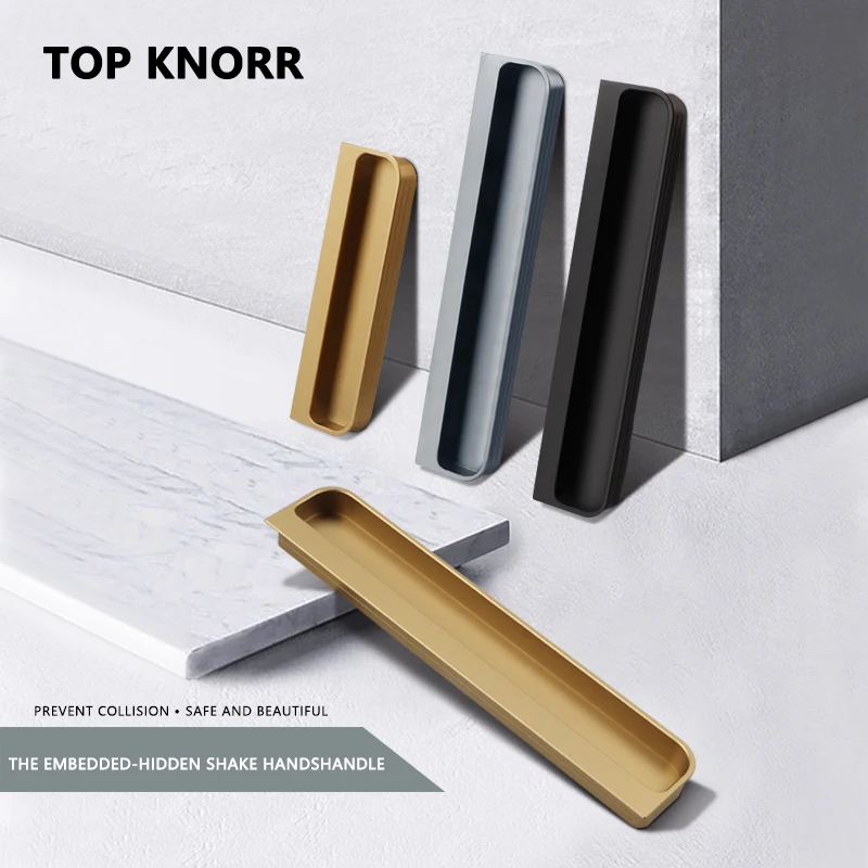 Poignée de Porte Coulissante Cachée, Meuble Moderne, Or, Noir