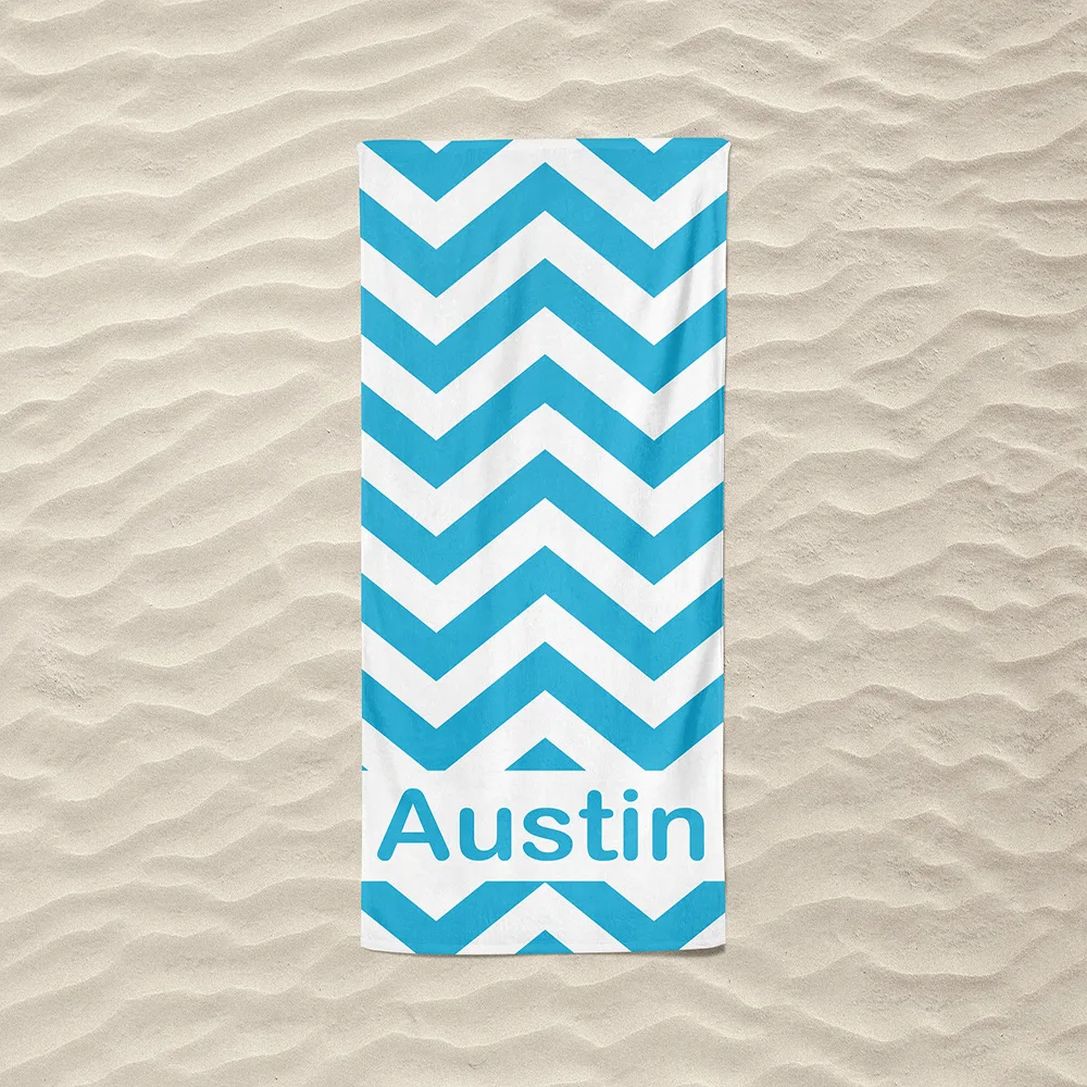 Colored Wave Striped Name Towel Font Personalized Microfiber Beach Towel Bath Towel pool name towel Bath Towel