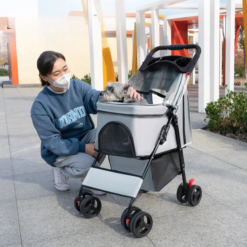 Foldable Pet Stroller The Dog Stroller Is Convenient and Easy To Install Pet Portable Four Wheel Dining Cart Dogs Buggy