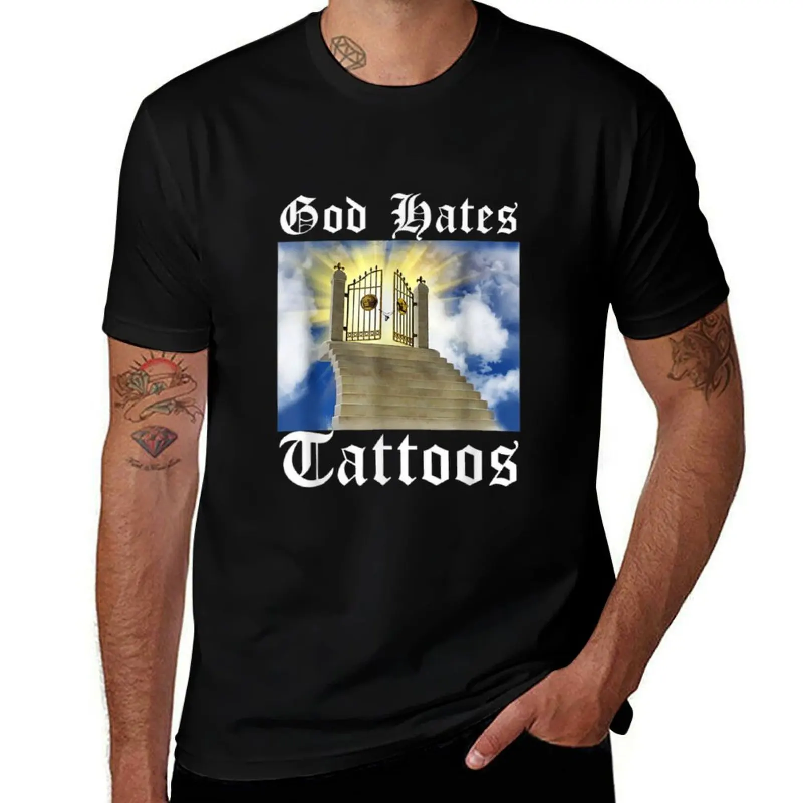 God Hates Tattoos Funny Christian God Believer T-Shirt new edition sweat big and tall t shirts for men