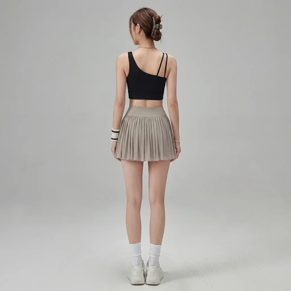 Schnell trocknender Sport-Yoga-Rock mit Seitentasche und Schlitz, geeignet für Badminton, Tennis, als Halb-Rock oder als Sportrock für das Fitnessstudio. – Detail 6