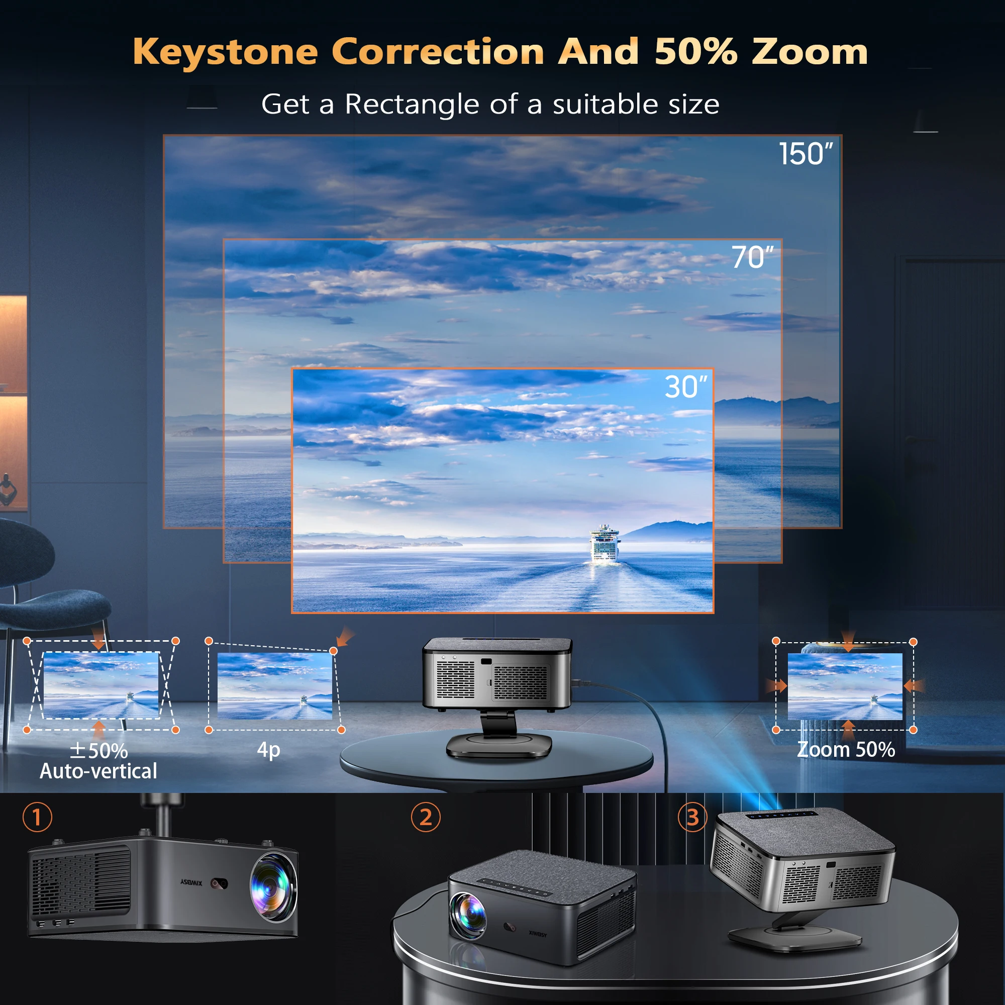 XIWBSY 2025 신형 T08 프로젝터 35000루멘 영화용 주간 투사 프로젝터 안드로... - 3