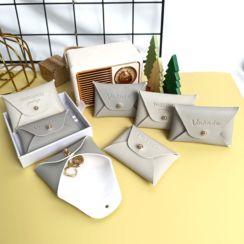 

50Pcs PU Jewelry Box Bags Custom Logo Ring Necklace Earrings Bracelet Organizer Girls Gift Packaging Travel Leather Dust Sack
