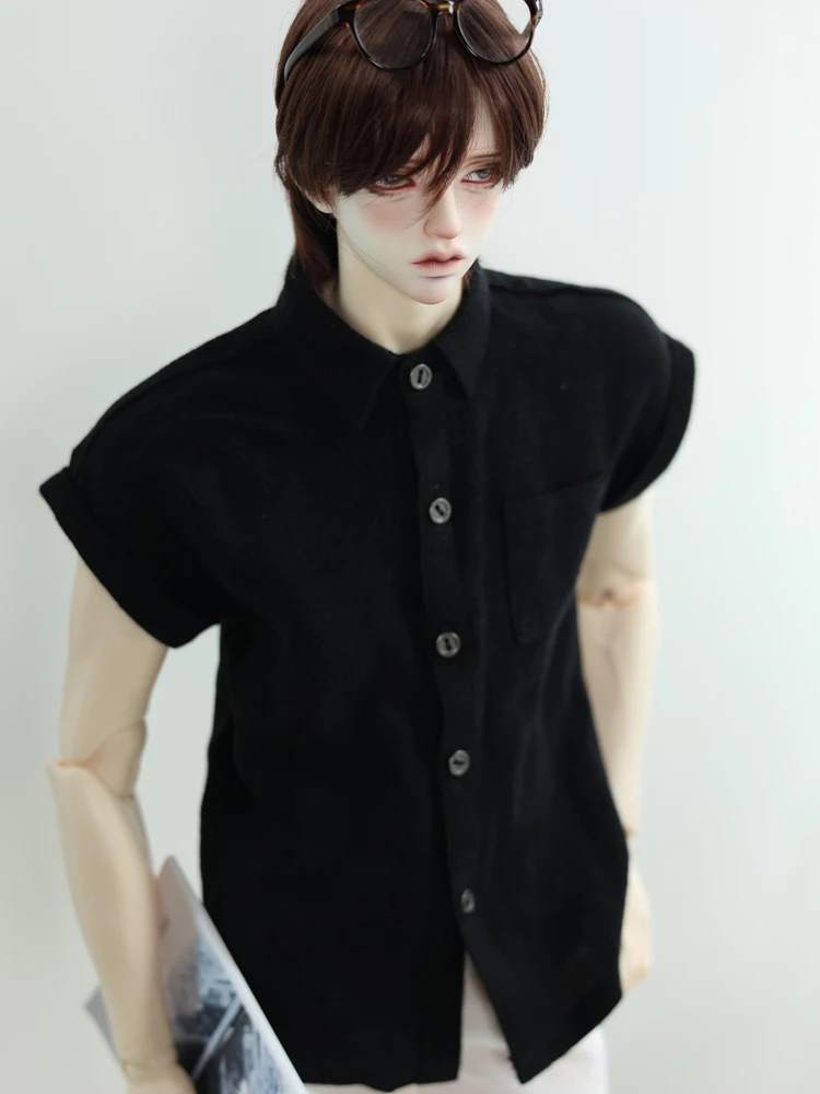 D01-P596 Doll handmade 1/4 1/3 uncle MSD SSDF SD ID75 BJD doll clothes black white short sleeve linen shirt 1pcs