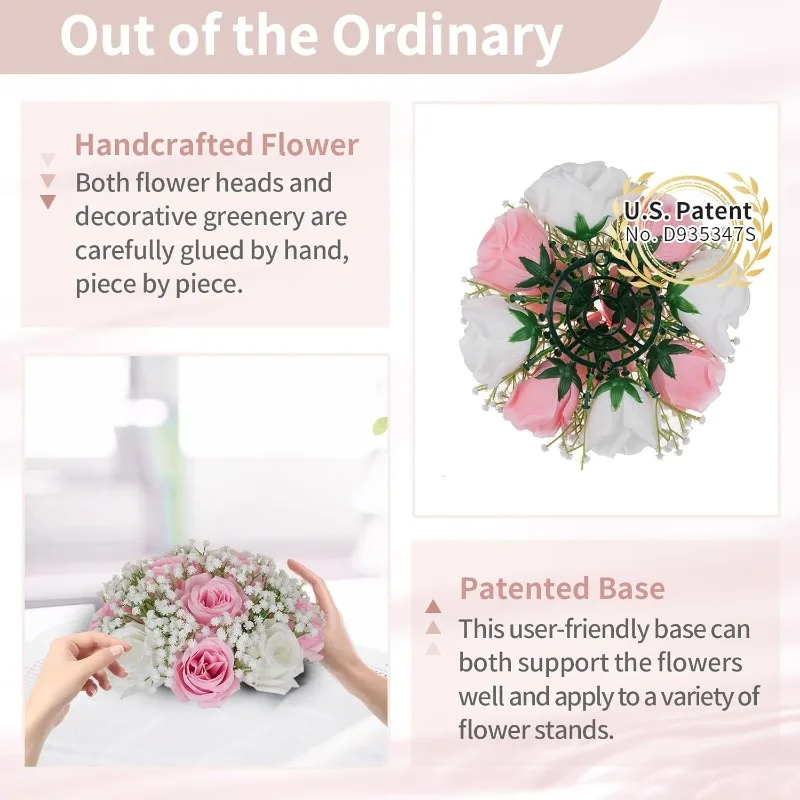 NUPTIO Розовые розы для центральных части: 10 шт. искусственный цветок диаметром 9,4 дюйма