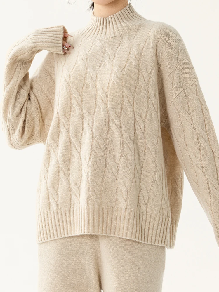 ZNTX Pure cashmere sweater for women, thickened thick needle high neck, winter warm base sweater for girls, pullover casual