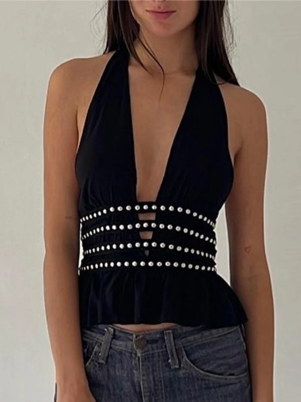 

Sexy Deep V-Ne ter Top Bal Svel Slim Fit Women's Vest Strapl Faion Casual Color Autumn New Arrival