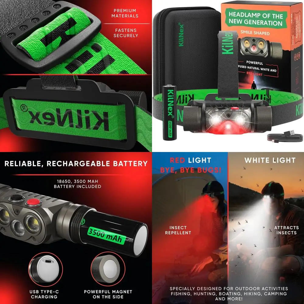 

1100 Lumens Waterproof Rechargeable LED Headlamp with USB-C Charging for Hunting, Camping, and Fishing