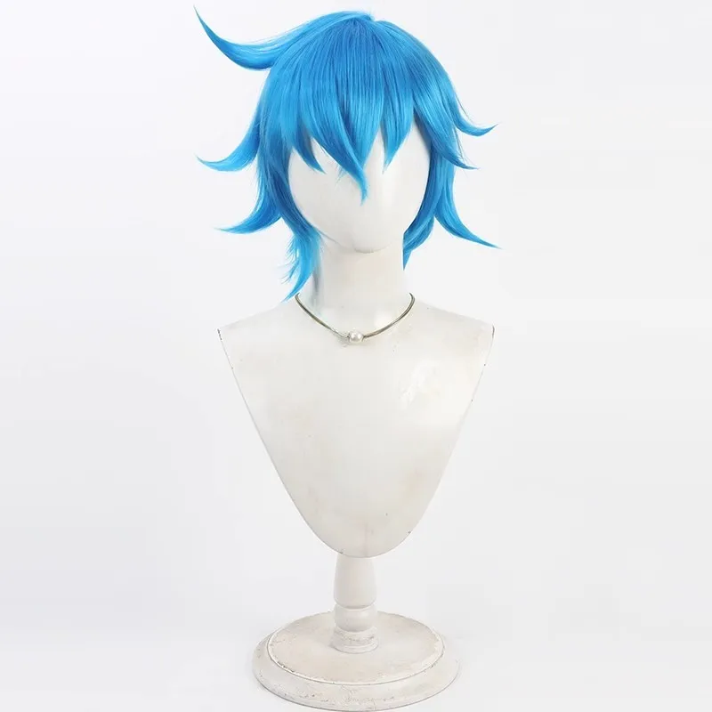 Cheveux synthétiques Kazuki Aoyama Cosplay perruques tribu neuf jeu de rôle Halloween bleu cheveux courts fête hommes perruque résistant à la chaleur