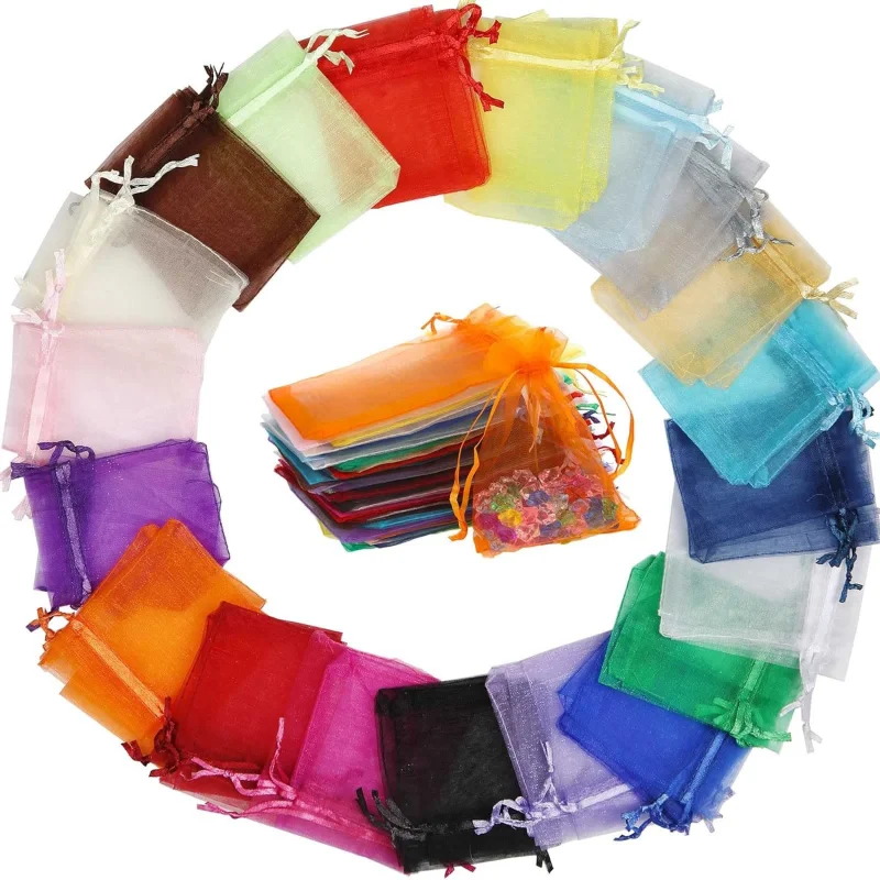 

20Pcs/Lot Organza Drawable Bags Colorful Mesh Gift Bags for Jewelry Packaging Ornament Candy Bag Wedding Christmas Party Decor