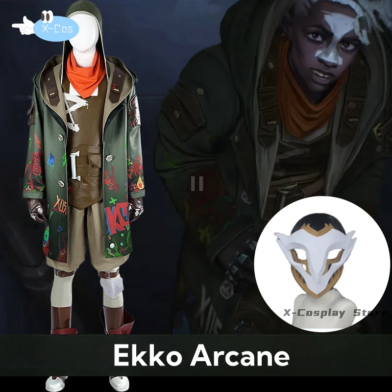 Game Ekko Arcane Cosplay Costume The Boy Who Shattered Time Ekko Cosplay Suit Halloween Carnival Party Uniforms Shoe Mask Props