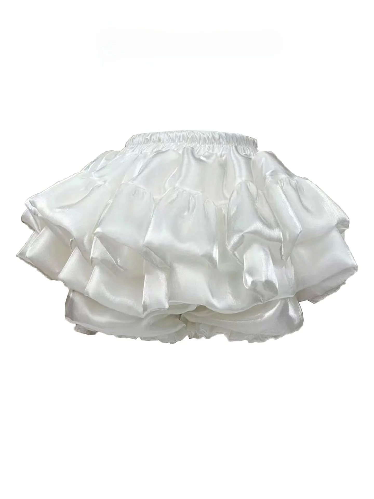 Ballet Style Half-length Satin Short Skirt with Pearl Glitter Pumpkin Design for Women Summer Vintage Commute High-waist Flar...