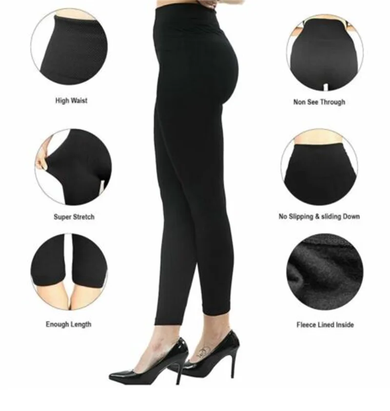 Leggings doublés en velours taille haute pour femmes, pantalons chauds, collants thermiques extensibles, monochromes, confortables, grande taille, sourire, hiver