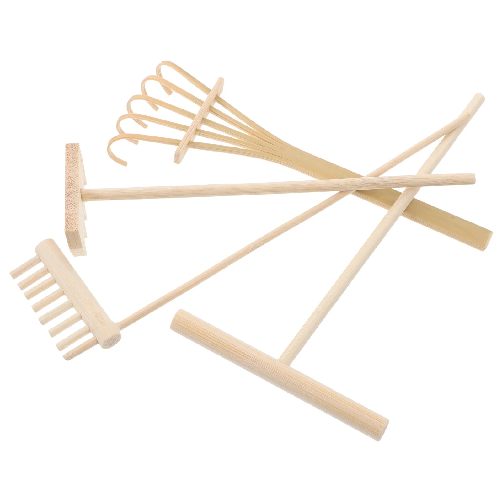 Tabletop Rake Tools 4 Pcs Mini Zen Garden Accessories Set Natural Wood Decor for Office Desk