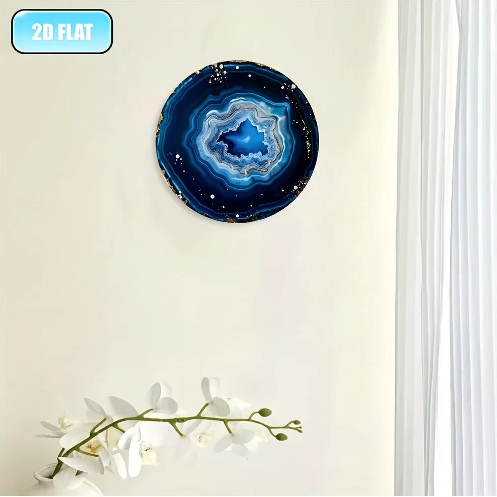 2D Flat - 2D Plane, 7.87X7.87 inch Blue Agate Slice Design Circular Aluminum Wall Art - Durable, Weatherproof, Suitable for Indo