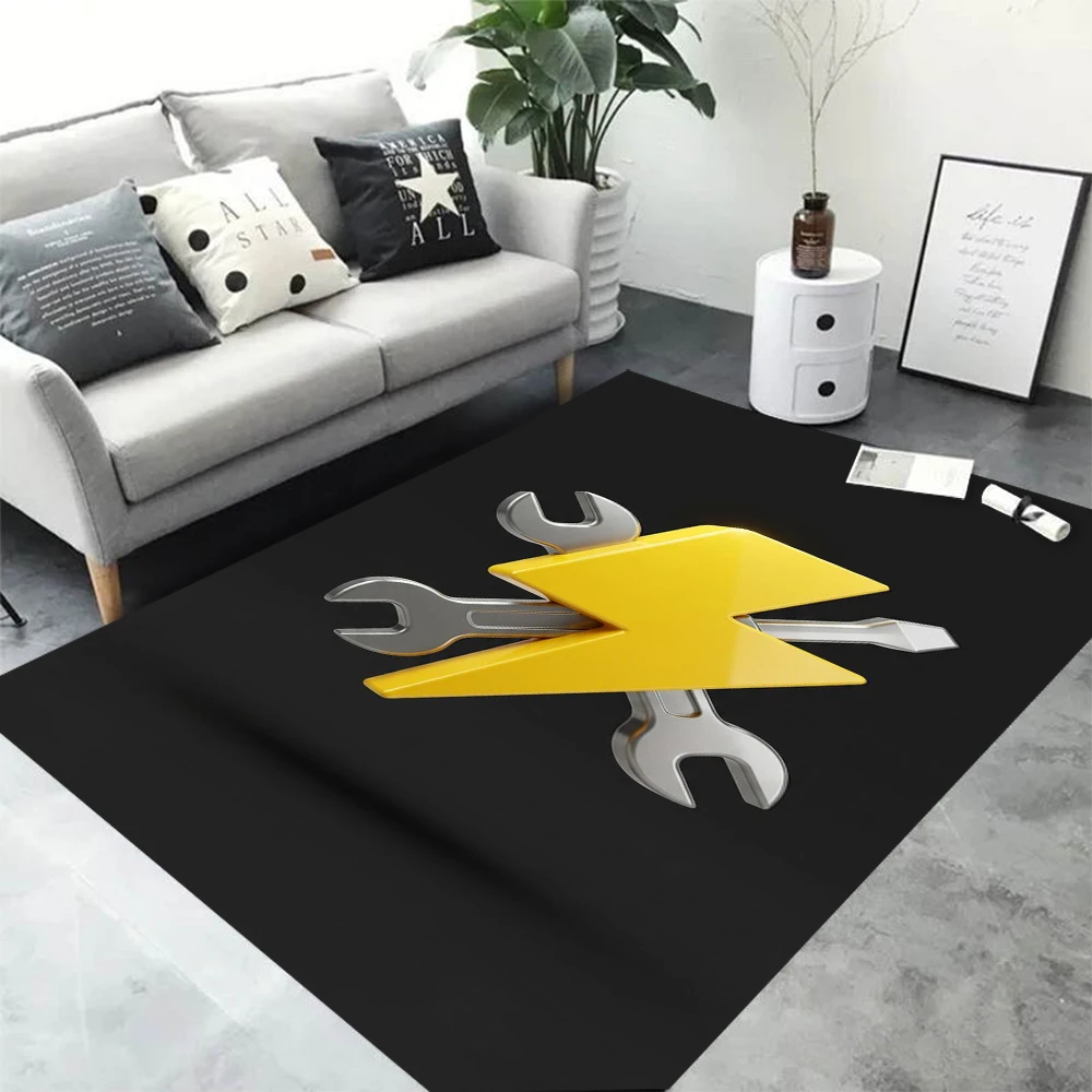 Mechanic Wrench Gear Print Area Rug Anti-slip Floor Mat for Garage Tool Logo Style Soft Washable Carpet for Workshop Home Decor
