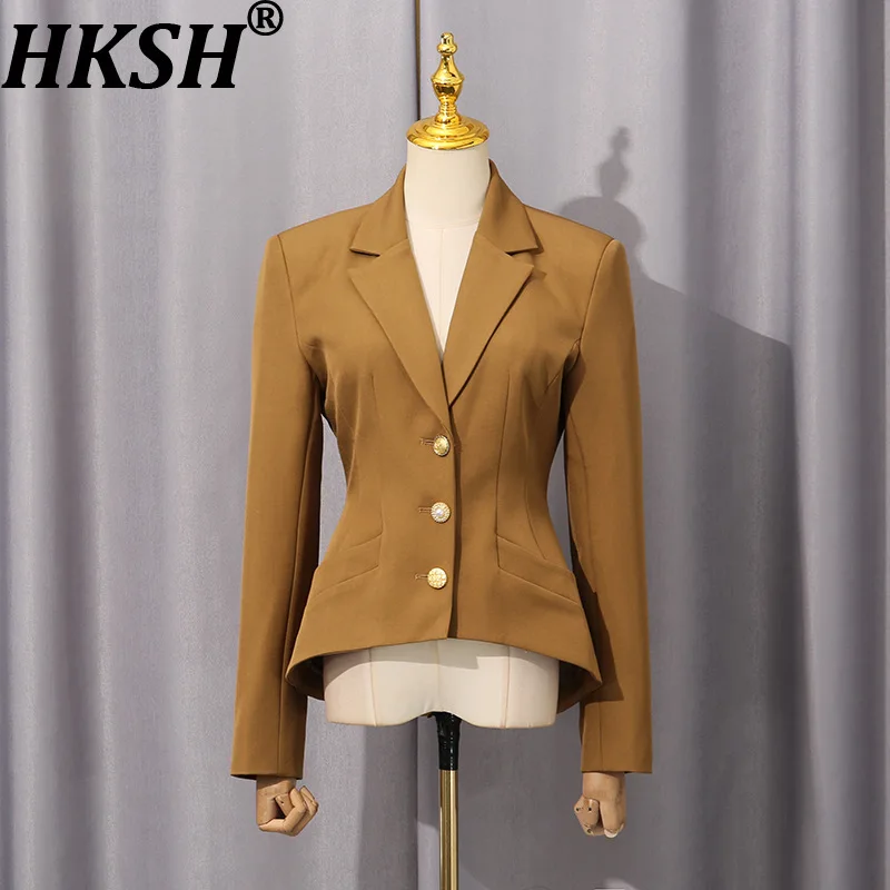 HKSH Women Blazer Elegant Patchwork Waist-Cinching Design Single Breasted Solid Color Slim Fit Chic Suit-Coat Autumn New HK27101