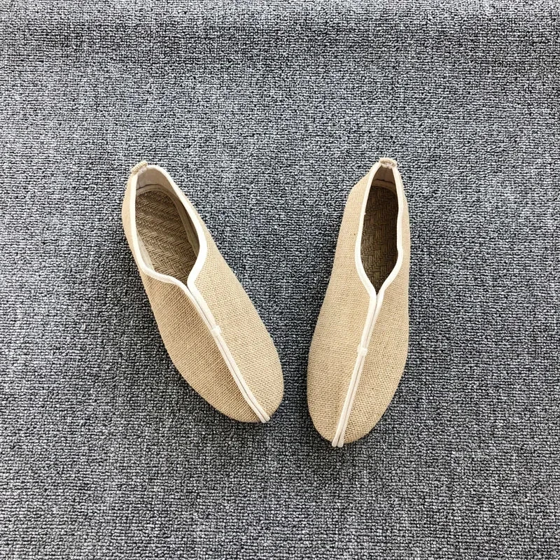 Chinese Style Men Linen Shoes Casual Male Breathable Shoes Men Fashion Men Loafers Driving Shoes Zen Kung Fu Tai Chi Shoes Solid
