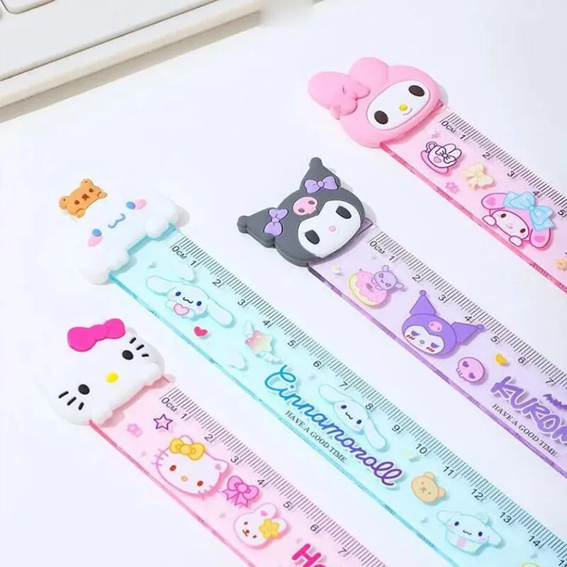 

24pcs/lot Sanrio Melody Kuromi Straight Ruler Cute Cinnamoroll Drawing Bookmark Promotional Stationery Gift School Supplies