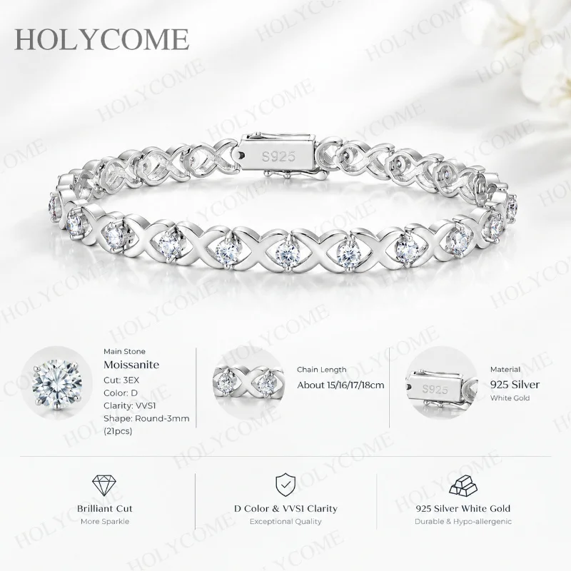 Moissanit-Armband 925 Sterling Silber Infinity Love Gliederarmband für Damen Funkelnder Luxus Hochzeits- und Party-Schmuck – Detail 9