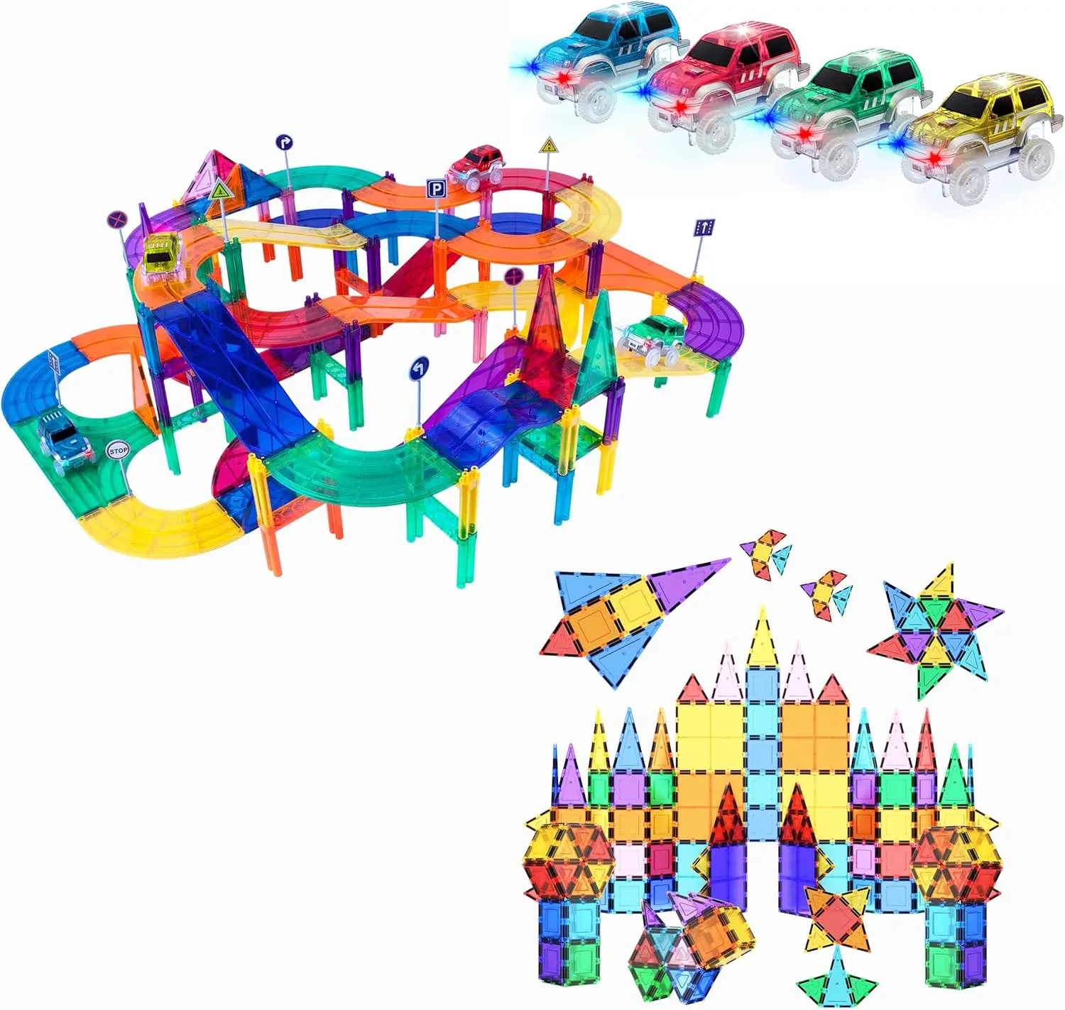 ชุดรางรถแข่งแม่เหล็ก 150 ชิ้น + แผ่นแม่เหล็ก 100 ชิ้น, ชุดของเล่นสนุกและสร้างสรรค์: การเรียนรู้แบบ STEAM, เสริมสร้างทักษะการประกอบ, พัฒนาการประสานมือและตา