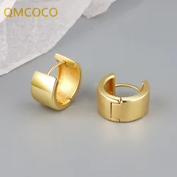 QMCOCO Gold Color Smooth Wide Faced Round Earrings Women Fashion Jewelry Retro Beautiful Elegant Gift Pop 2022