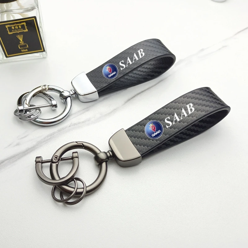 New fashion car carbon fiber leather rope Keychain For SAAB 03-10 Scania BJ SCS 9-5X 95 93 900 4289-X Turbo X 600 Monster GT750