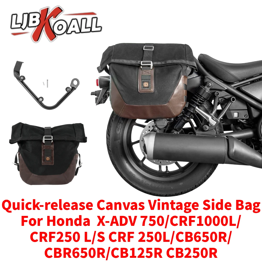 Vintage Canvas Vintage Side Bag for Honda All Models Quick Release-Saddlebag Bag Racer Scrambler Support Bracket Mount Holder