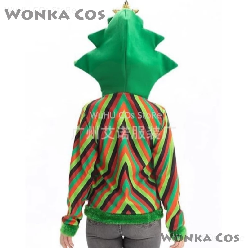 2024 New Women Men Unisex Christmas Pullovers Long Sleeve Sequined Star Tree Hooded Sweatshirt Contrast Color Cosplay Costume